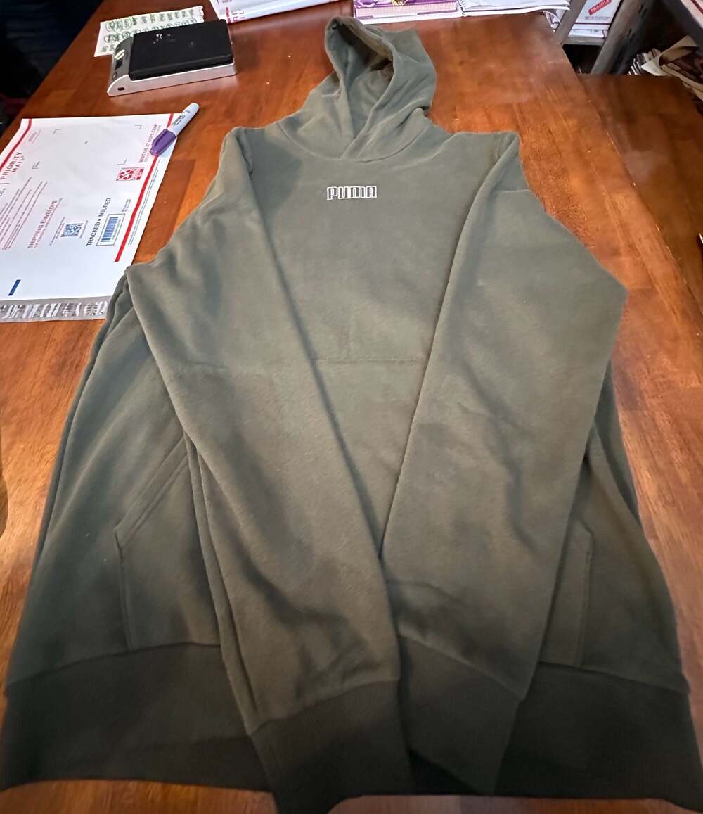 PUMA Modern Basics Elevated Relaxed Fleece Hoodie Olive Green Men's Large